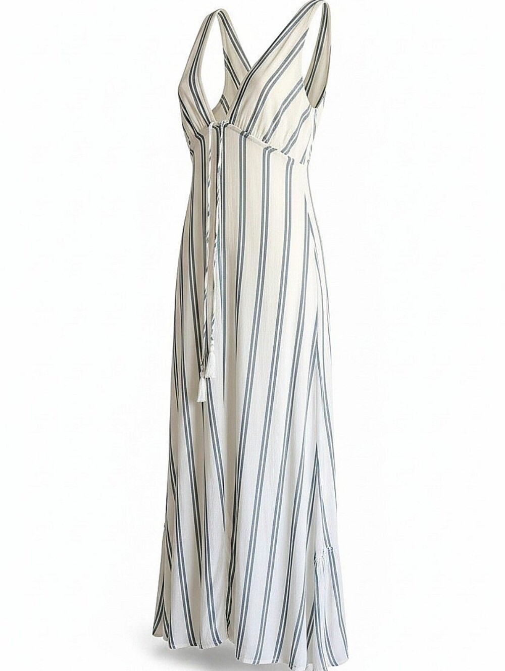 NEW! Boutique Striped V-Neck Maxi Dress in  White and Blue